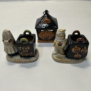 Yankee Candle Co Halloween Lot of 3 Mummy Ghost Pumpkin Lantern Tea Light holder